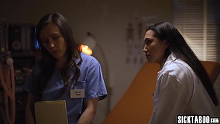 Steamy mom lesbians making out on duty