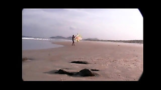 Nasty threesome outside on the beach
