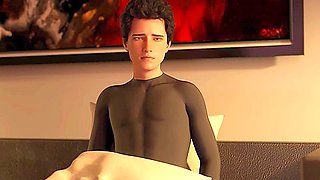 3d animated milf with huge natural tits tries helping a guy cum with a handjob or blowjob