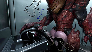 Lara Croft Fucked by Monsters in a Toilet on a Spaceship