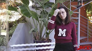 Lusty brunette teen spins BBC in pretty intense manners on sofa