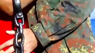 Brunette babe gets hard anally fucked from military men