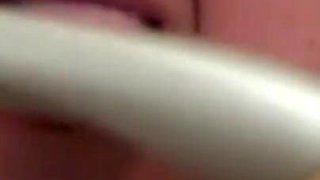 Chubby old woman uses toilet brush to masturbate