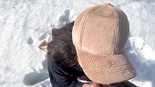 The couple couldn't resist and fucked in the winter forest in the cold