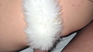 My ass is plugged with a foxtail while he fucks my pierced pussy hard