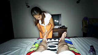 Thai MILF wife husband foot sex massage