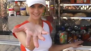hot blonde's fucked in the kitchen of a restaurant