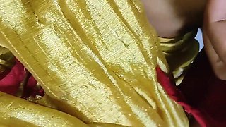 Bhabhi in Yellow Saree Hindi Talking Cheating with Husband Fucking with Her Boyfriend