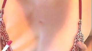 Juicy Red Lips Wrap a Cigarette, Playing with Tits