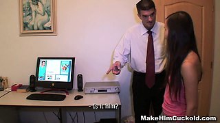 Make Him Cuckold - Punished with girlfriend fuck