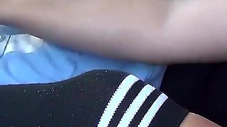 The girl and her driver. Sex in the car. Cum on legs