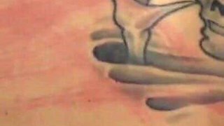 Blonde tatttooed Stephanie bare back whip