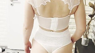 Hotwife Poses in a Bride Costume