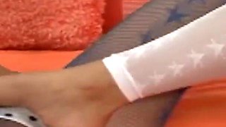 Foot fetish lesbian brunettes fuck a dude in threesome