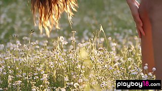 Filipina stripping at a wildflower field
