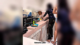 Almost Caught, Cheating Maid While Cooking In The Kitchen