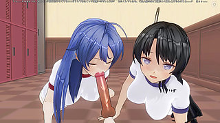 Two College Girls in Tracksuit Suck One Cock in the Locker Room