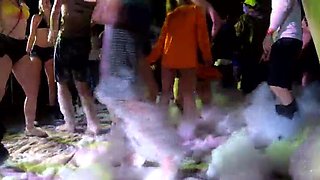 Wild Foam Party with Naked White Slut Flashing Tits and Pussy