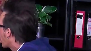 Hot blonde with huge tits seduced boss and fucks hard