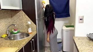 Hot Stepdaughter in Tight Dress Cleaning Kitchen with Big Ass - Anal Taboo Scene