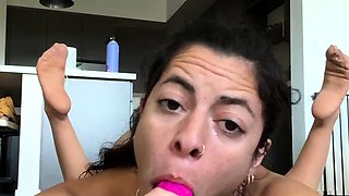 Independent Teen brunette girl toying pussy outdoor