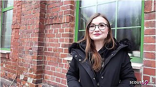 German Small Glasses Student Tiny Emily Pick Up And Talk To Casting Fuck