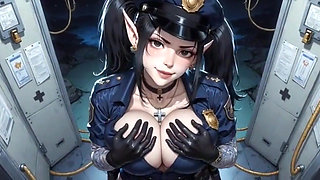 Anime Cute Police Officer Showing Boobs, Ai Animation