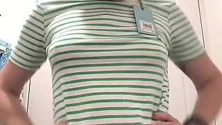 Braless, Commando, Tattooed Chick Trying on New Clothes. Part 1 of 2.