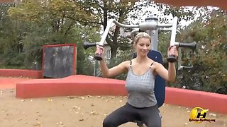 Katerina Hartlova Naked Park Workout - Big Tits Bouncing While Jumping & Running