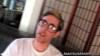 Blondie Richie Jacquelette spunks on his unshaved belly after jacking