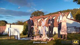 Kinky Bride Fucks Groom in Hound Mask - Outdoor Wedding Sex with Natural Tits