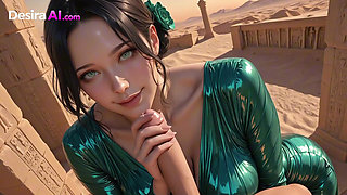 Kneel at Her Feet: 3D Egyptian Queen Bares All Among Sacred Ruins  AI Generated