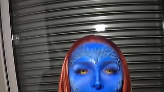 Mystique from the X-men getting fucked hard on my dick and I cum in no time