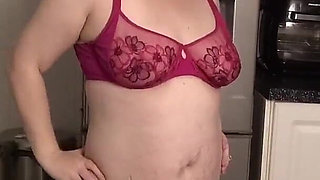 Sexy Stripping Leggings Top Bra and Knickers in the Kitchen