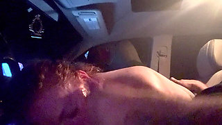 Sexy Redhead with Cute Feet Gives Another Amazing Blowjob in the Car Late at Night. This Time I Shoot a Load All Over Her Face.