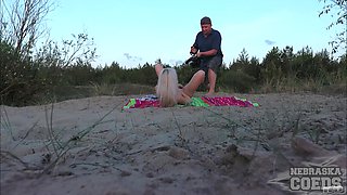 Blonde Beach Orgasm at Sunset