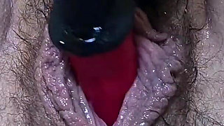 Close up Hairy Pussy Tongue Toy Edging - Creamy Orgasm