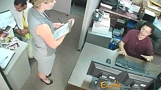 Femdom milf jizzed on feet after slave jerking his black cock