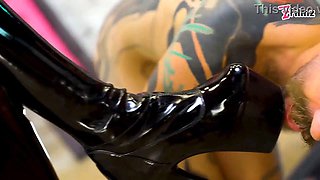 First time sub strap-on Face Fucking, shoe eating, spanking