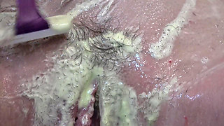 Shaving my cunt in stocking mask