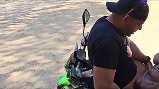 buxom MILF fucked right on the motorbike