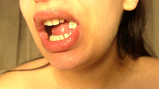 Stepsister Chews Gum and Blows Bubble Gum and Shows Her Big Tits While Playing with Her Gum and Big Tits