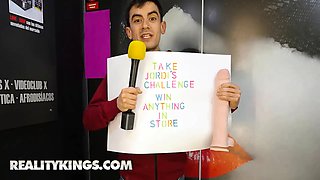 Alexis doll visits jordi's porno supermarket & wins the challenge to fit a large dildo in her butt - reality kings