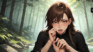 A super hot and blushing suck off in the misty forest