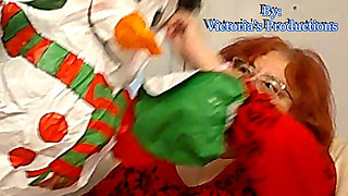 BBW Mature Redheaded Nurse Vicki Blows up Inflatable Snowman for You