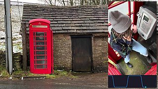 Cumming hard in public red telephone box with Lush remote