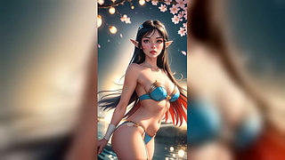 Black Hair Elf White Bikini Moonlit Blossom Dance - Sexy AI Babes