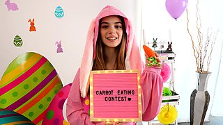 Easter bunny teen stepsister eats stepbrother his big carrot
