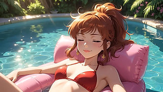 AI Girl Sensually on the Pool - Studio Ghibli Style