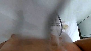 Big-Ass Black Teen's Solo Shower Footjob on Webcam